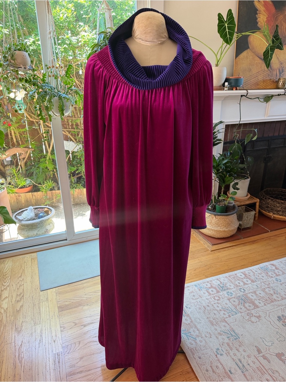 Vintage Michael Alan Velour House Robe Lounge Dress | Raspberry & Plum | USA | M